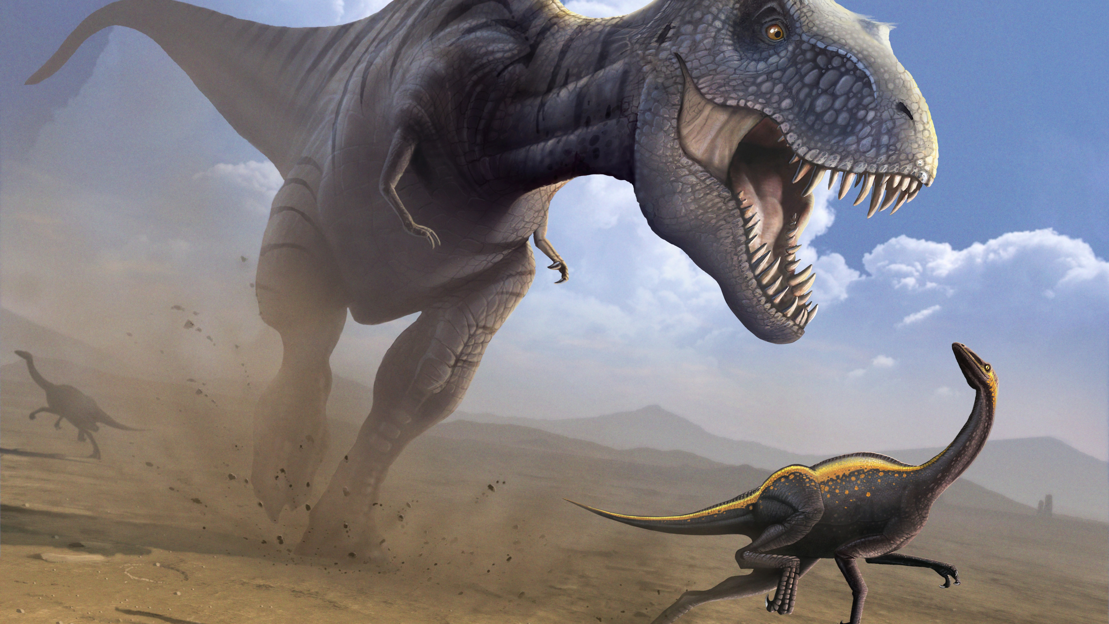 Wallpaper Tyrannosaurus, Ornithomimus, dinosaur, art, Art