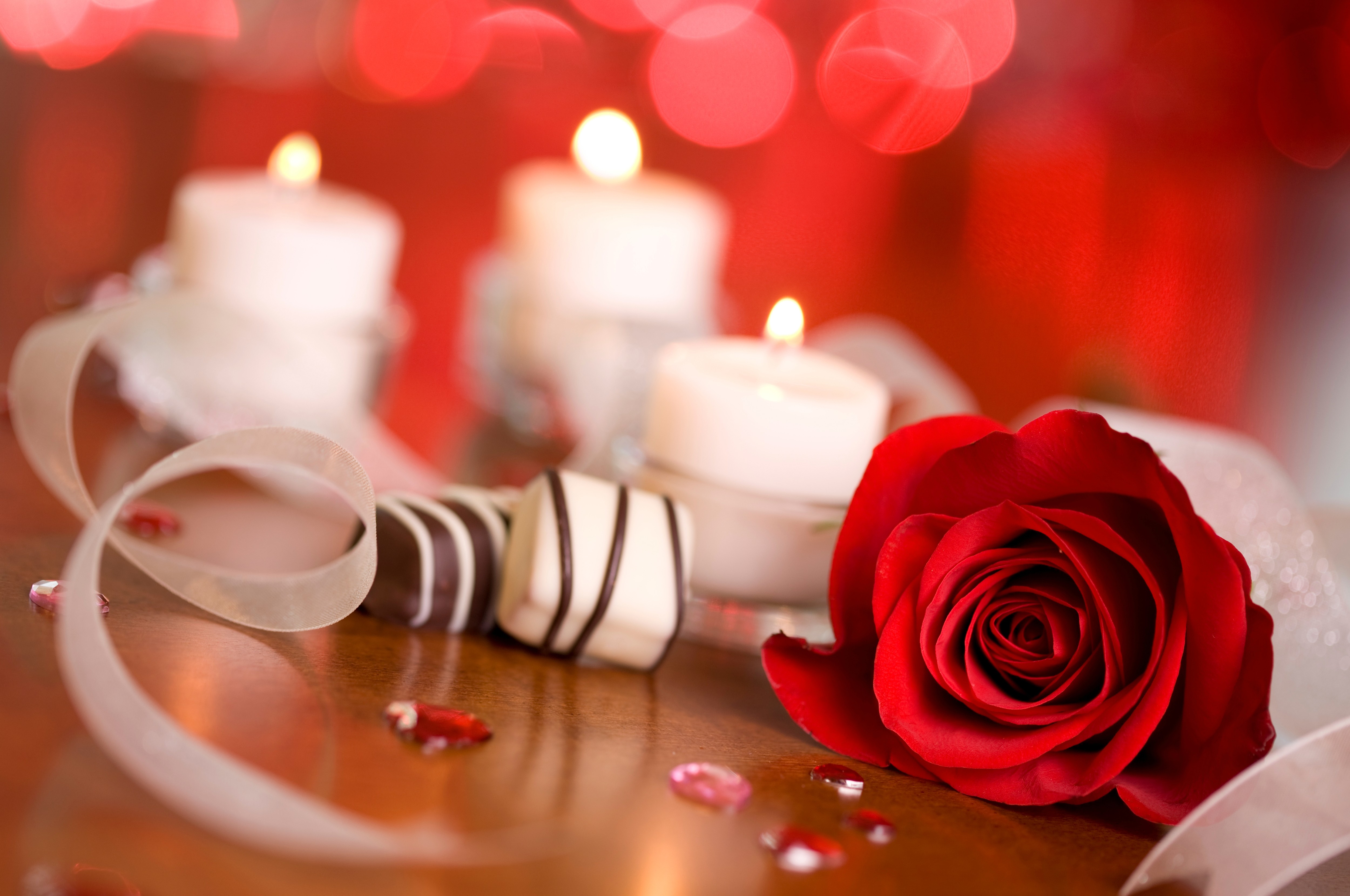 Wallpaper Valentine's Day, rose, candle, ribbon, romantic 